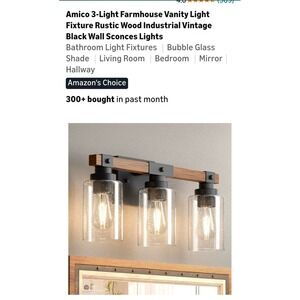 AMICO 3 Light Farmhouse Vanity Light Fixture Rustic Wood Industrial Wall Sconces